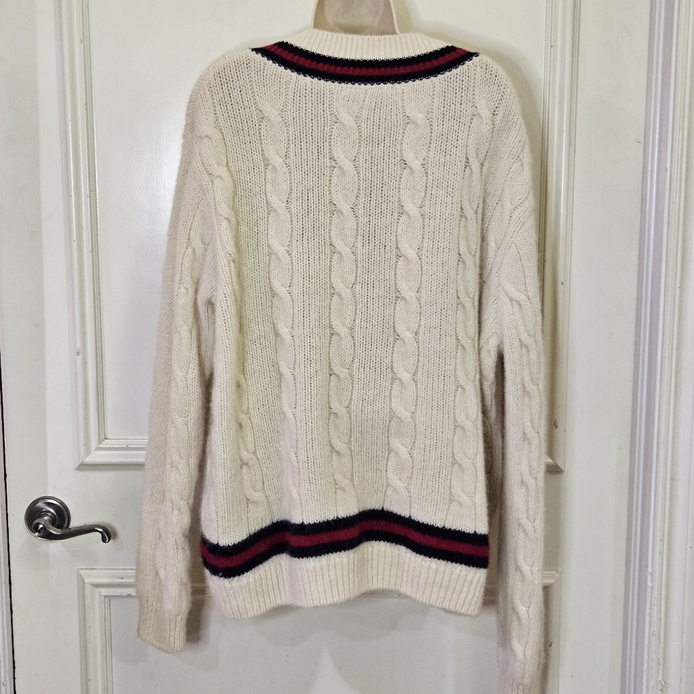 Brandy Melville NIKKI Cream/Red/Navy Cable Knit Oversized Wool Sweater,One Size - Picture 11 of 16